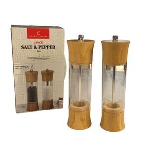 HOME - NEW Emeril Lagasse Two-Pack 8" Bamboo Salt And Pepper Mill Grinder Set.